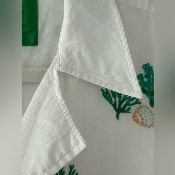 Maeve Anthropologie Short Sleeve Coral & Shell Cotton Button Front Top - Picture 6 of 16